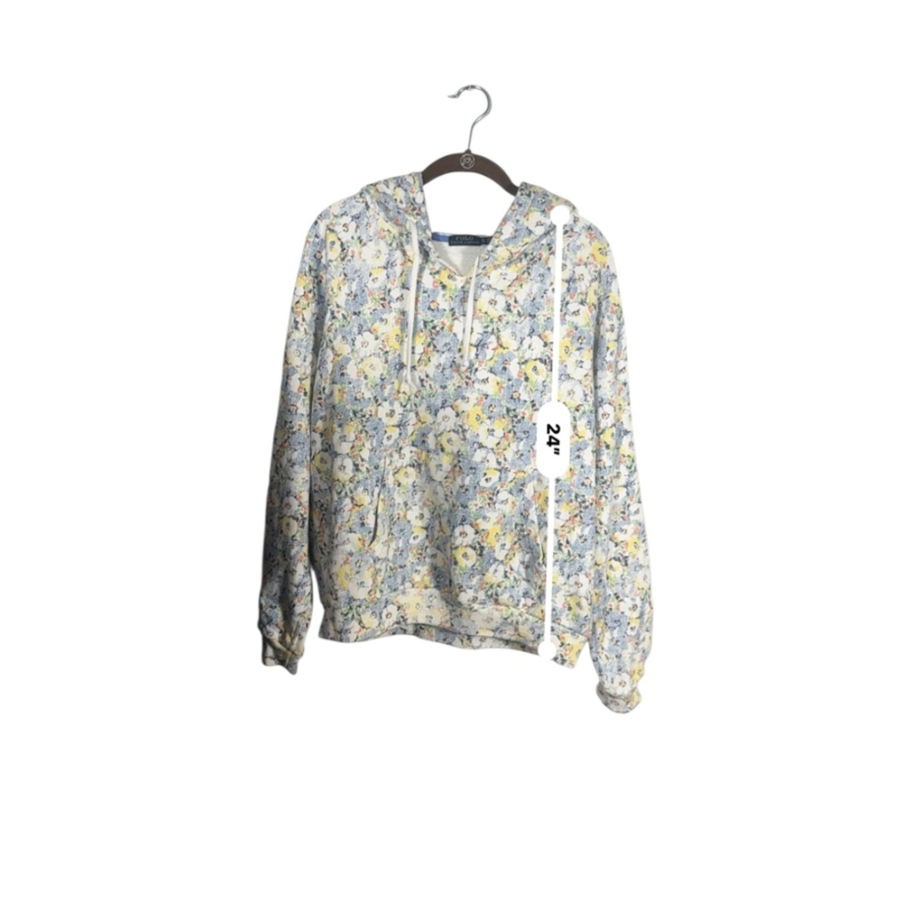 Women's Polo Ralph Lauren Floral Hoodie XL White Blue AOP - Picture 5 of 8